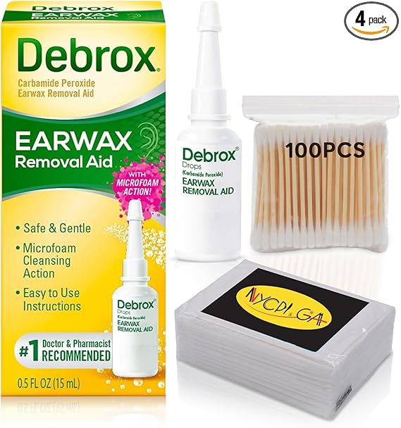 Earwax Removal Drops Featuring NYCPI Tissue Pack Bundle for Easy Cleanup (Drops 0.5 OZ) (Q Tips + O.5 Oz)