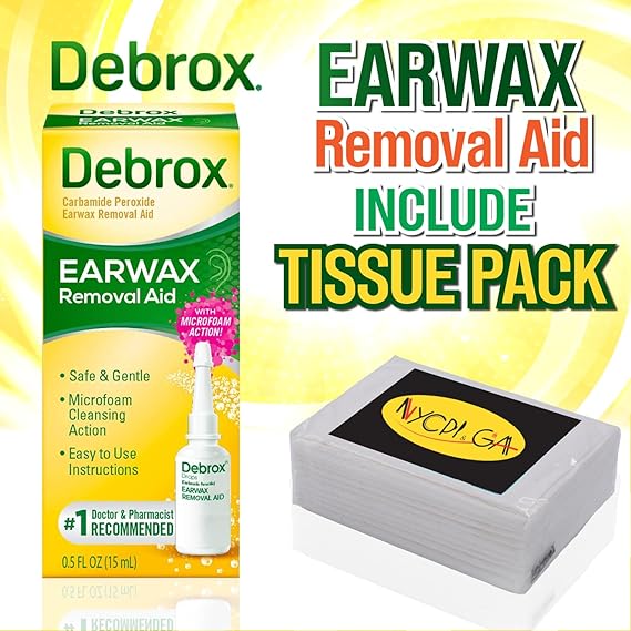 Earwax Removal Drops Featuring NYCPI Tissue Pack Bundle for Easy Cleanup (Drops 0.5 OZ) (Q Tips + O.5 Oz)